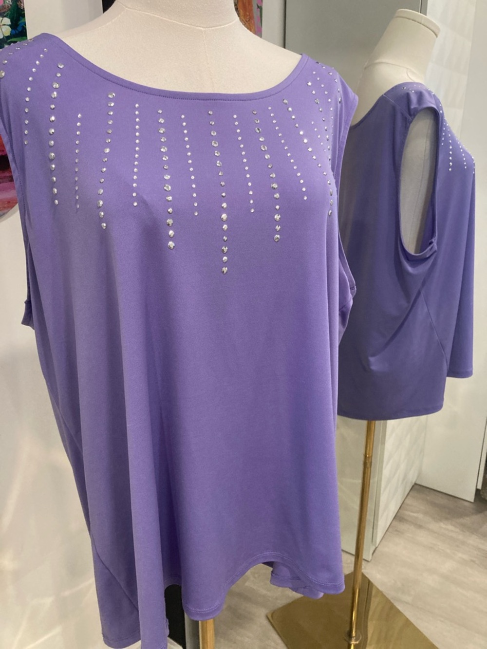 Rhinestone Crystal Detail Lavender Sleeveless Tank Top
